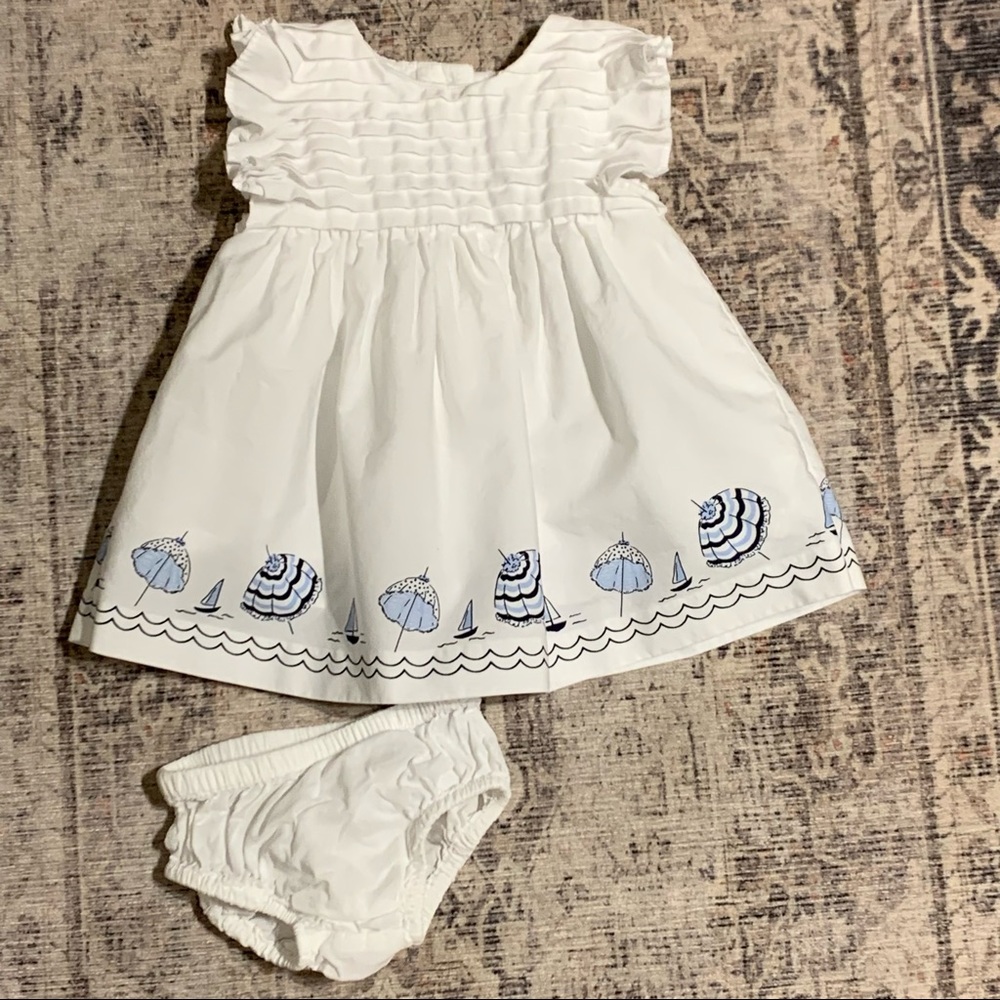 Janie and Jack // Baby Girl White and Navy Blue Summer Dress - 0-3 Months